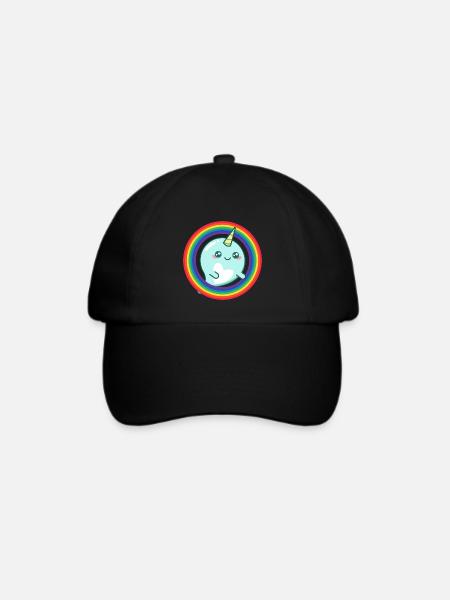 Regenbogen-Narwal - Baseballkappe - Schwarz/Schwarz