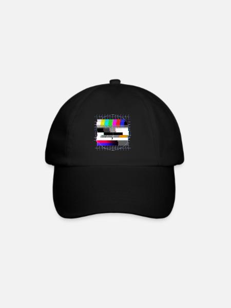 Röhrenfernseher Testbild - verzerrt - 80er - Baseballkappe - Schwarz/Schwarz