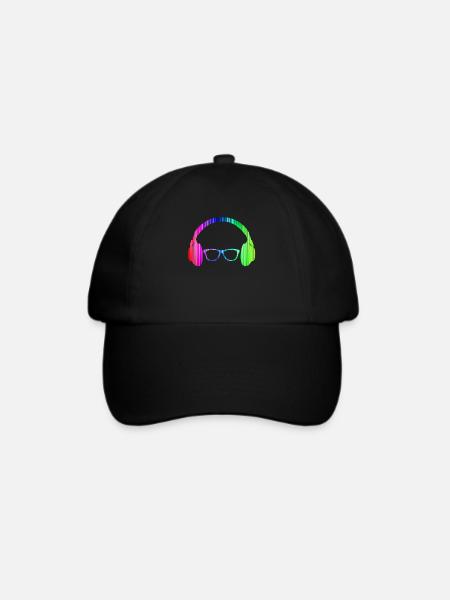 Kopfhörer und Sonnenbrille Neon T-Shirt Glowing - Baseballkappe - Schwarz/Schwarz