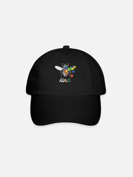 Bee Kind Schöne Autism Awareness Geschenkdruck - Baseballkappe - Schwarz/Schwarz