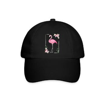 Flamingo mit Blumen Umrahmung - Baseballkappe - Schwarz/Schwarz - Vorne