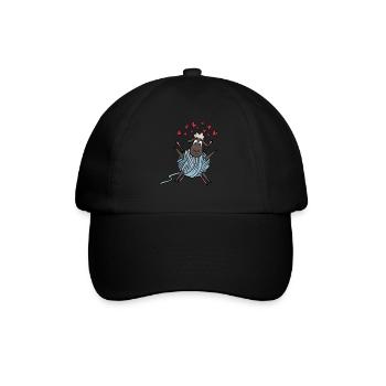 Nähen & Näherin Stricken Häckeln Schaf Motiv - Baseballkappe - Schwarz/Schwarz - Vorne