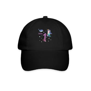 Meerjungfrau erster Geburtstag 1 Jahr Kindershirt - Baseballkappe - Schwarz/Schwarz - Vorne