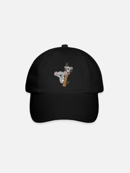 Koala - Mammi und Kind auf Baum - Baseballkappe - Schwarz/Schwarz