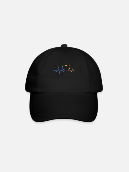 Regenbogen Herzschlag Pride - Baseballkappe - Schwarz/Schwarz