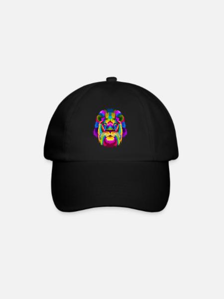 Löwe Löwenkopf Afrika Hipster Abstrakt Regenbogen - Baseballkappe - Schwarz/Schwarz