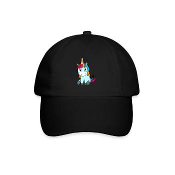 Blaues Einhorn mit bunten Haaren - Baseballkappe - Schwarz/Schwarz - Vorne