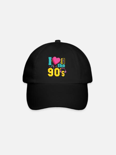 Retro I Love 90s Outfit Herzparty T-Shirt - Baseballkappe - Schwarz/Schwarz