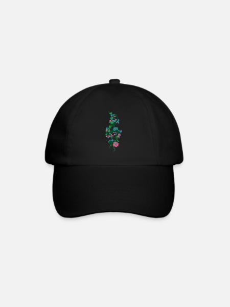 Notenschlüssel mit Blüten - Baseballkappe - Schwarz/Schwarz