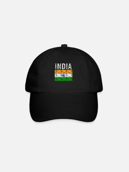 Indien Flagge Vintage - Baseballkappe - Schwarz/Schwarz