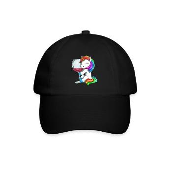 Lustige Wein Einhorn Trinken - Baseballkappe - Schwarz/Schwarz - Vorne