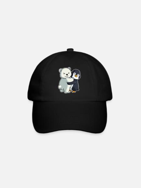 Eisbär und Pinguin niedliche Tiere knuddeln - Baseballkappe - Schwarz/Schwarz