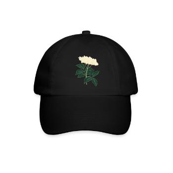 Holunder botanische Zeichnung - Baseballkappe - Schwarz/Schwarz - Vorne