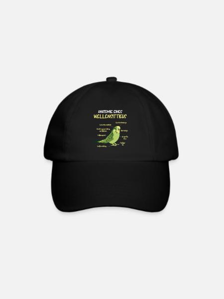 Anatomie eines Wellensittichs Vogel Sittich - Baseballkappe - Schwarz/Schwarz