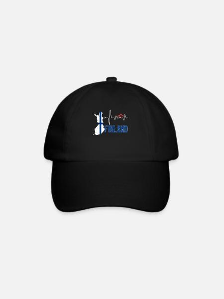 Finland Flag Map Heartbeat for Finnish Pride - Baseballkappe - Schwarz/Schwarz