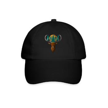 Hirsch Kopf Motiv mit Wald und Vollmond - Baseballkappe - Schwarz/Schwarz - Vorne