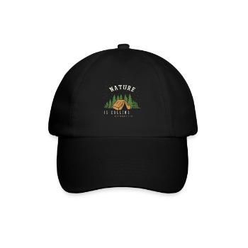 Spruch Nature is calling Let's go Hiking - Baseballkappe - Schwarz/Schwarz - Vorne