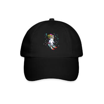 Skiurlaub Reise Snowboardfahren Einhorn Märchen - Baseballkappe - Schwarz/Schwarz - Vorne