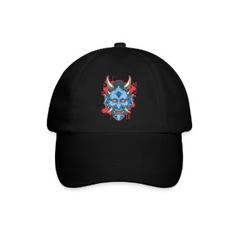 Oni Dämonenmaske - Japanische böse mythische - Baseballkappe - Schwarz/Schwarz - Vorne