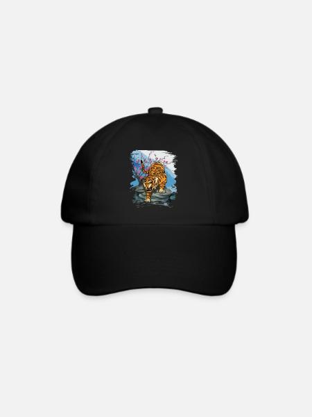 Japan Tiger Kirschblüte Japanische Kunst - Baseballkappe - Schwarz/Schwarz