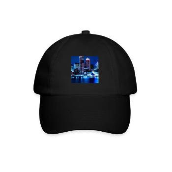 Großstadt Skyline bei Nacht - Baseballkappe - Schwarz/Schwarz - Vorne