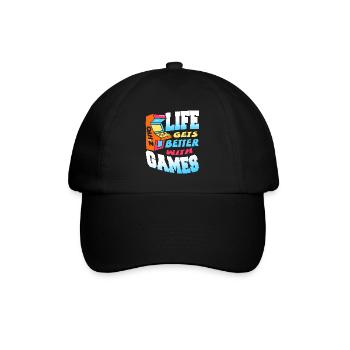 Life Gets Better With Games Retro Quiz Gamer - Baseballkappe - Schwarz/Schwarz - Vorne