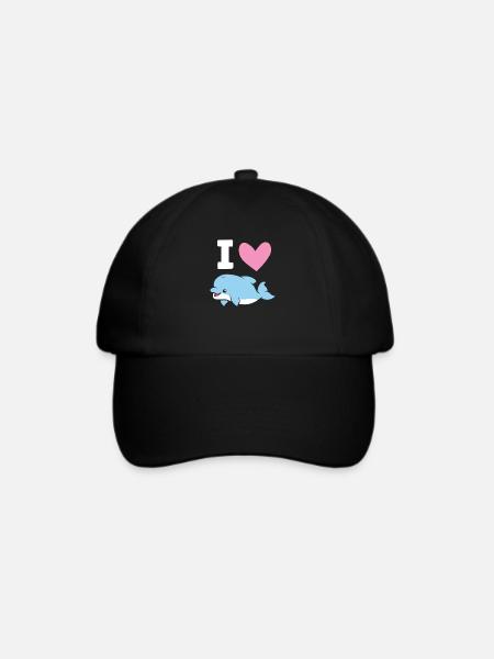 Ich liebe Delphine Meer Ozean Niedlicher Delphin - Baseballkappe - Schwarz/Schwarz