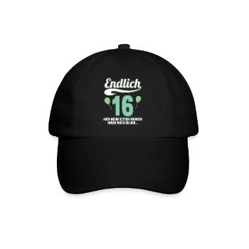 Endlich 16 aber Eltern leben bei mir 16 Geburtstag - Baseballkappe - Schwarz/Schwarz - Vorne