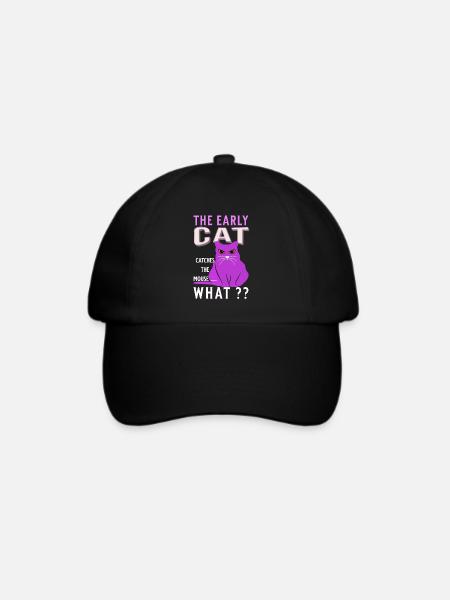 the early cat catches the mouse lustige Katze fett - Baseballkappe - Schwarz/Schwarz