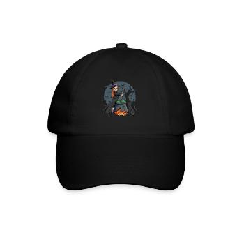 Hexe mit Kessel - Baseballkappe - Schwarz/Schwarz - Vorne