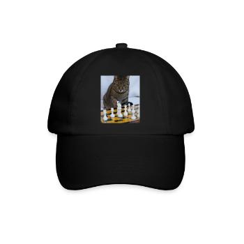 Katze spielt Schach - Baseballkappe - Schwarz/Schwarz - Vorne