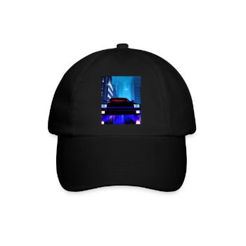 Vaporwave Aesthetic Auto Nacht Wolkenkratzer - Baseballkappe - Schwarz/Schwarz - Vorne