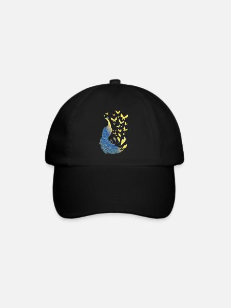 Ukrainische Flaggensymbol Pfauen Vogel - Baseballkappe - Schwarz/Schwarz