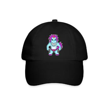 Einhorn mit Pistole - Baseballkappe - Schwarz/Schwarz - Vorne