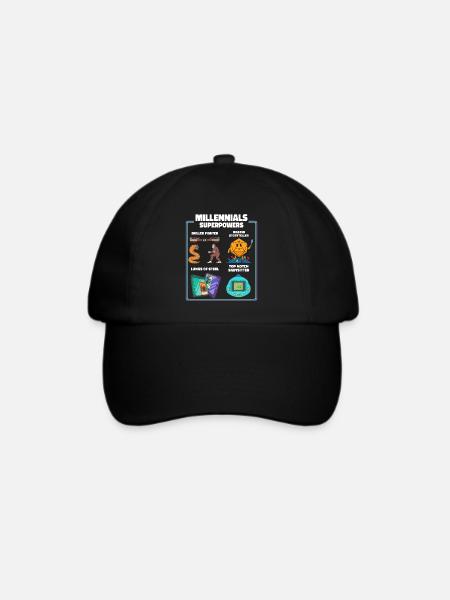 Lustige Millennial Nerdy Old Skool Hobbys Cartoon - Baseballkappe - Schwarz/Schwarz