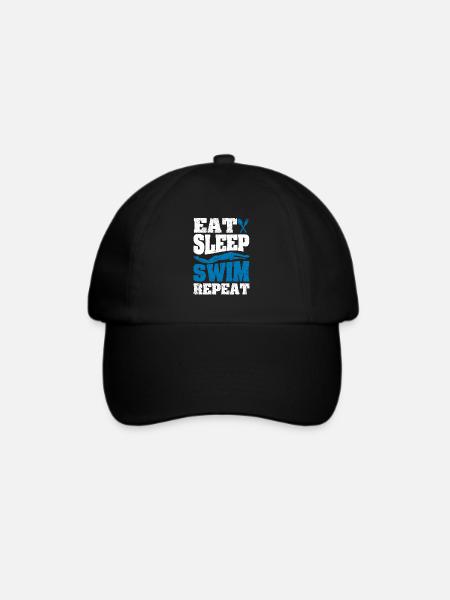 Eat Sleep Swim Repeat Funny Schwimmen Liebhaber - Baseballkappe - Schwarz/Schwarz