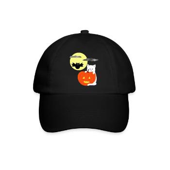 Halloween-Mond mit Katze - Baseballkappe - Schwarz/Schwarz - Vorne