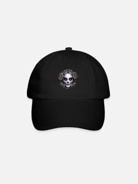 Totenkopf Frau - Fantasy - Baseballkappe - Schwarz/Schwarz