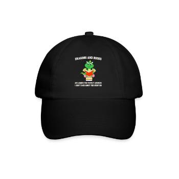Drache Drache und Buch Drachenliebhaber Geschenk - Baseballkappe - Schwarz/Schwarz - Vorne