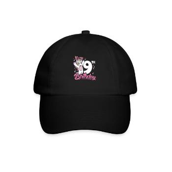 9th Birthday Kids Unicorn Nine Birthday - Baseballkappe - Schwarz/Schwarz - Vorne