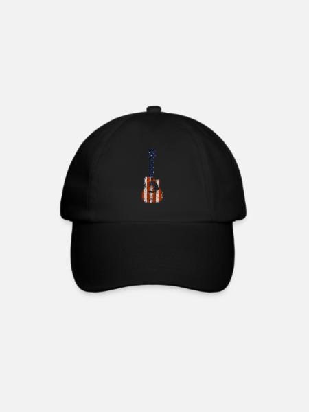 Acoustic Guitar Player Musician US American Flag G - Baseballkappe - Schwarz/Schwarz