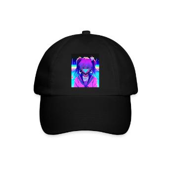 Pastel Aesthetic Sad Anime Girl - Baseballkappe - Schwarz/Schwarz - Vorne