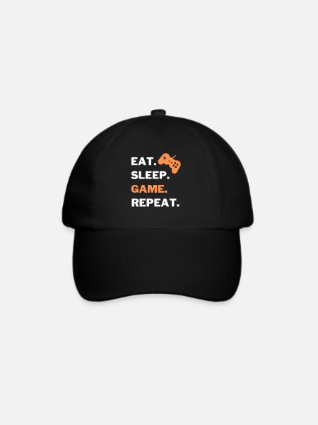 eat sleep game repeat gamer Tshirt - Baseballkappe - Schwarz/Schwarz