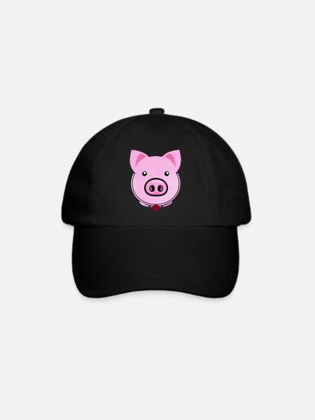 Schwein süß Schweinchen Schweine Kawaii Tier 2 - Baseballkappe - Schwarz/Schwarz