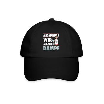 Messdiener Wir machen Dampf - Baseballkappe - Schwarz/Schwarz - Vorne