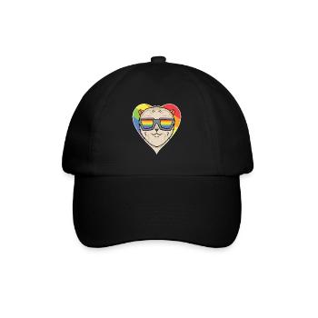 Regenbogen - Hund mit Brille - Zwergspitz - Baseballkappe - Schwarz/Schwarz - Vorne