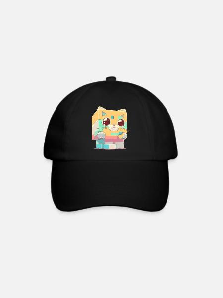 Würfel kawaii Katze - Baseballkappe - Schwarz/Schwarz