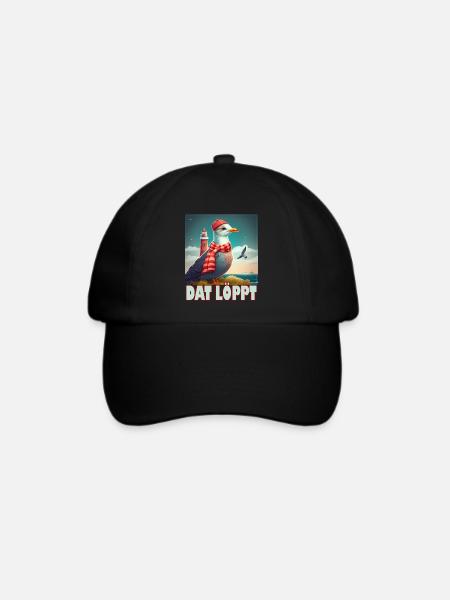Dat Löppt Möwe Leuchtturm Meer Plattdeutsch Norden - Baseballkappe - Schwarz/Schwarz