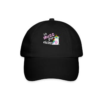 Ich muss gar nichts, lustiges Einhorn - Baseballkappe - Schwarz/Schwarz - Vorne