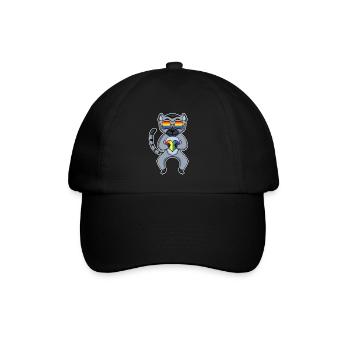 Regenbogen - Lemur mit Brille und Herz - Baseballkappe - Schwarz/Schwarz - Vorne